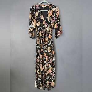Jessica Simpson Maternity Women's L Dark Floral Flare Sleeve Maxi Dress EUC